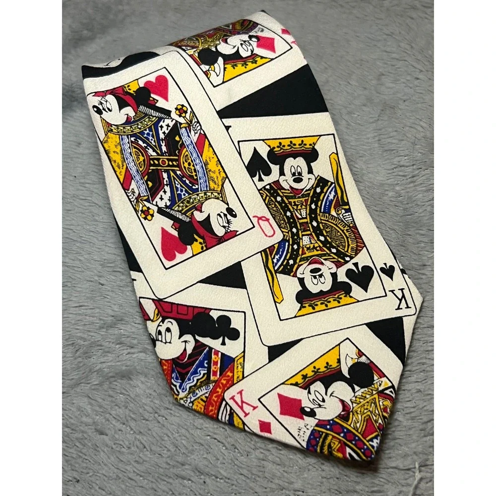 Vintage Disney Mickey Minnie Playing Cards Necktie Balancine 100% Silk Korea